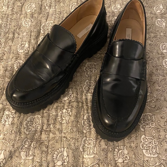 H&M Premium Selection Black Chunky Leather Loafers Womens Size 9 - Picture 3 of 7